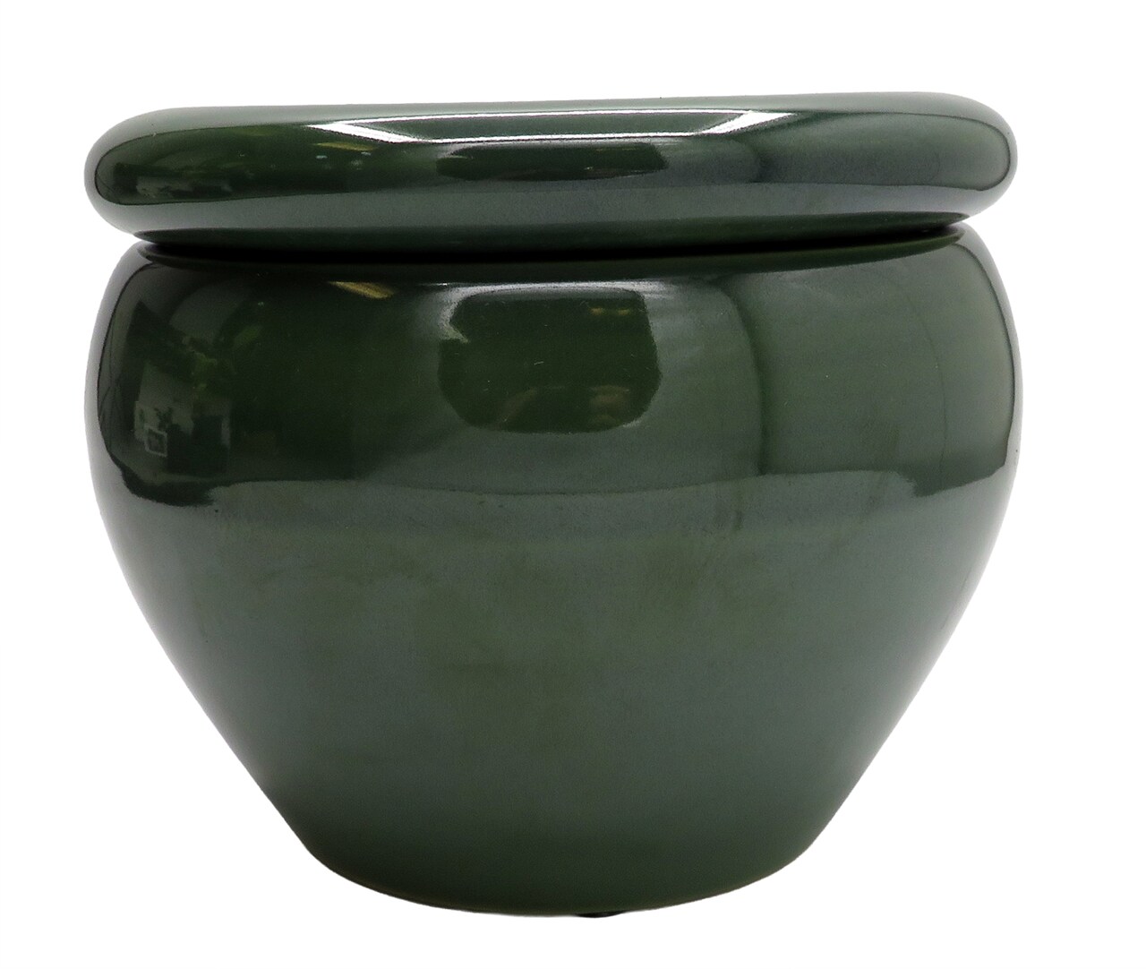 Round Self Watering Glazed Ceramic Pot - Green - 6 1/4 x 4 3/4"